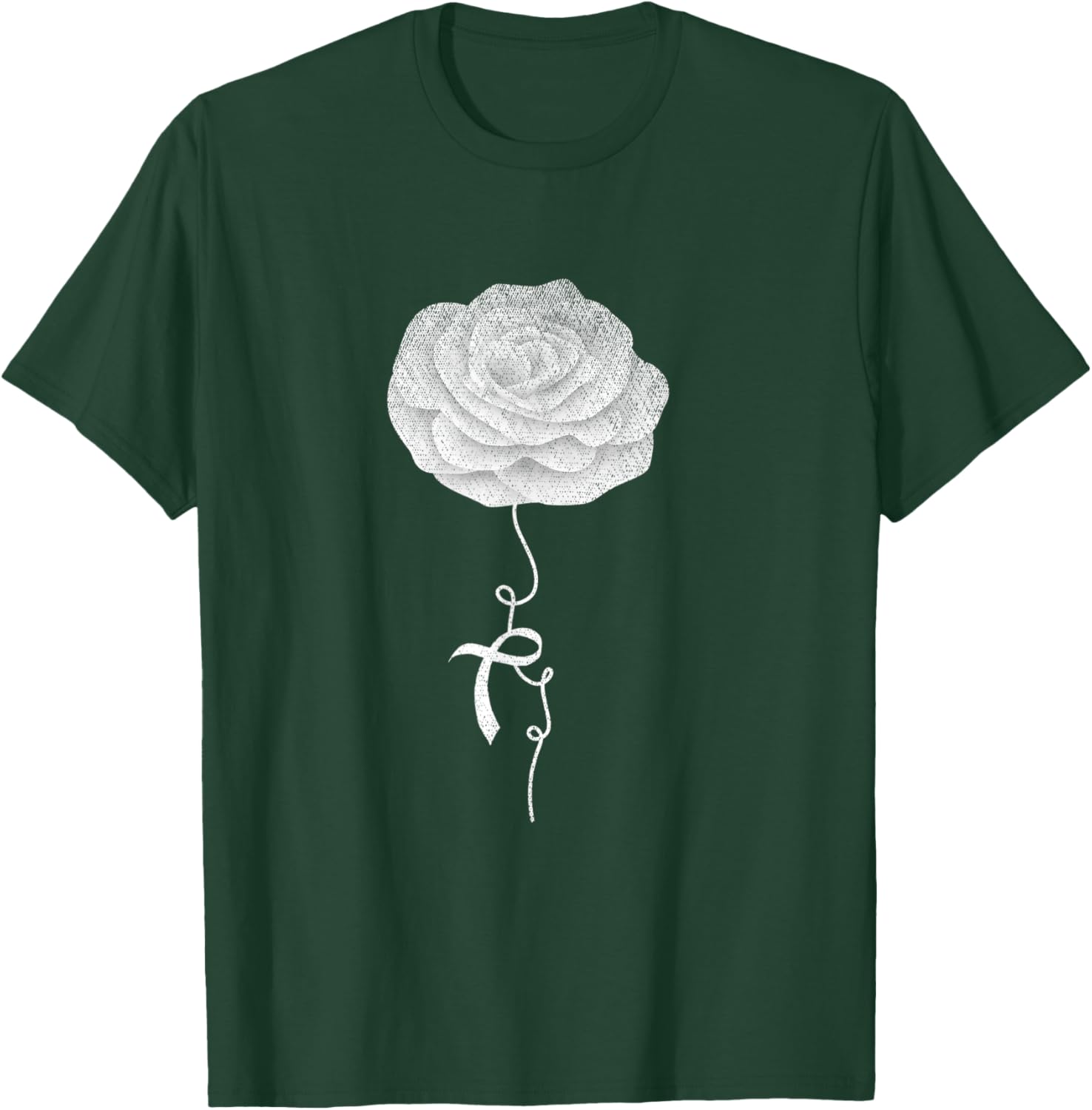 Flowers White Ribbon Women Lung Cancer Awareness T-Shirt - T-Shirt | Forest