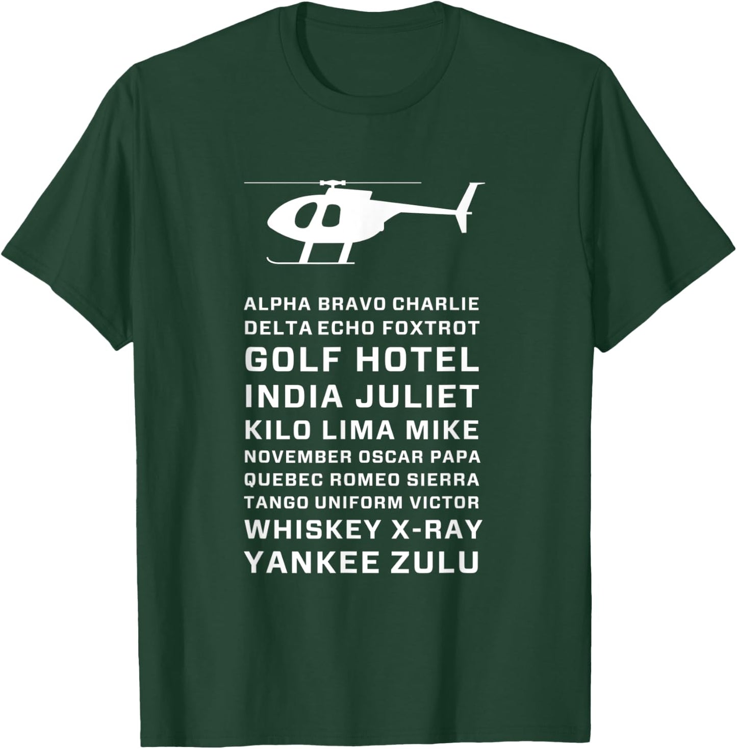 Helicopter Pilot Phone Alphabet Alpha Bravo Charlie T-Shirt - T-Shirt | Forest