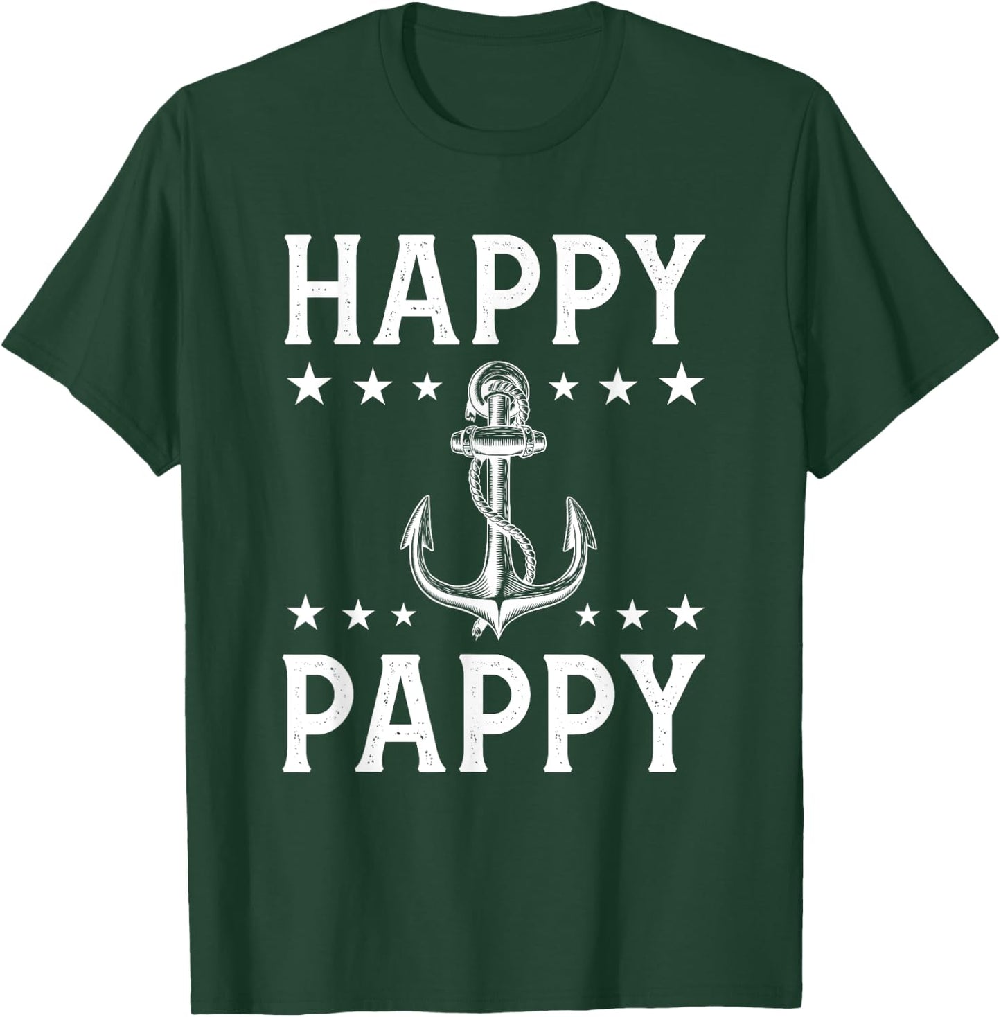 Happy Pappy Anchor Star Captain Grandpa Sailor Pontoon Boat T-Shirt - T-Shirt | Forest