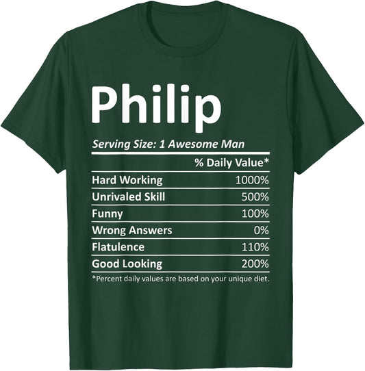 PHILIP Nutrition Funny Birthday Personalized Name Gift T-Shirt - T-Shirt | Forest