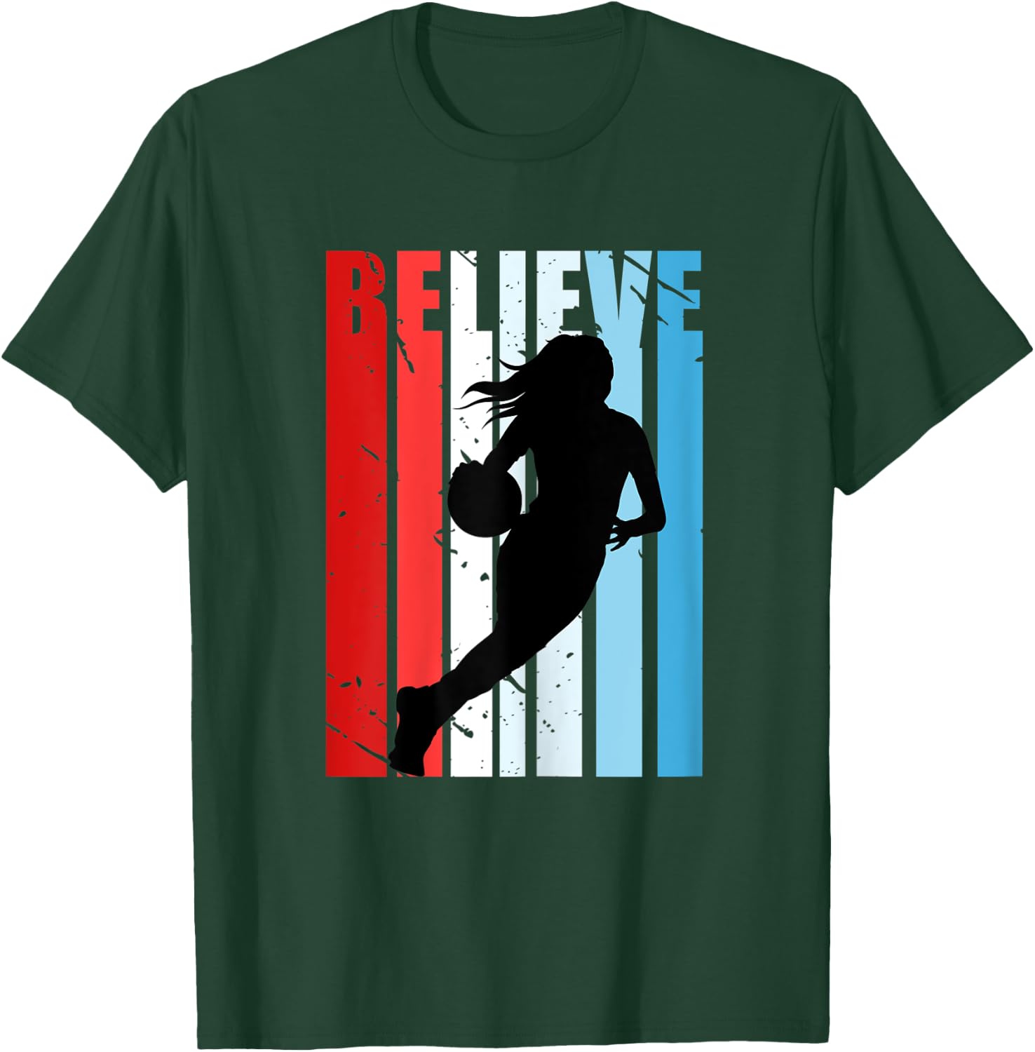 Retro Basketball Girls Woman Motivational Red White Blue USA T-Shirt - T-Shirt | Forest