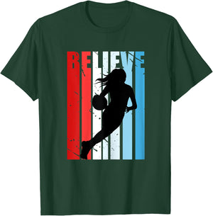 Retro Basketball Girls Woman Motivational Red White Blue USA T-Shirt - T-Shirt | Forest