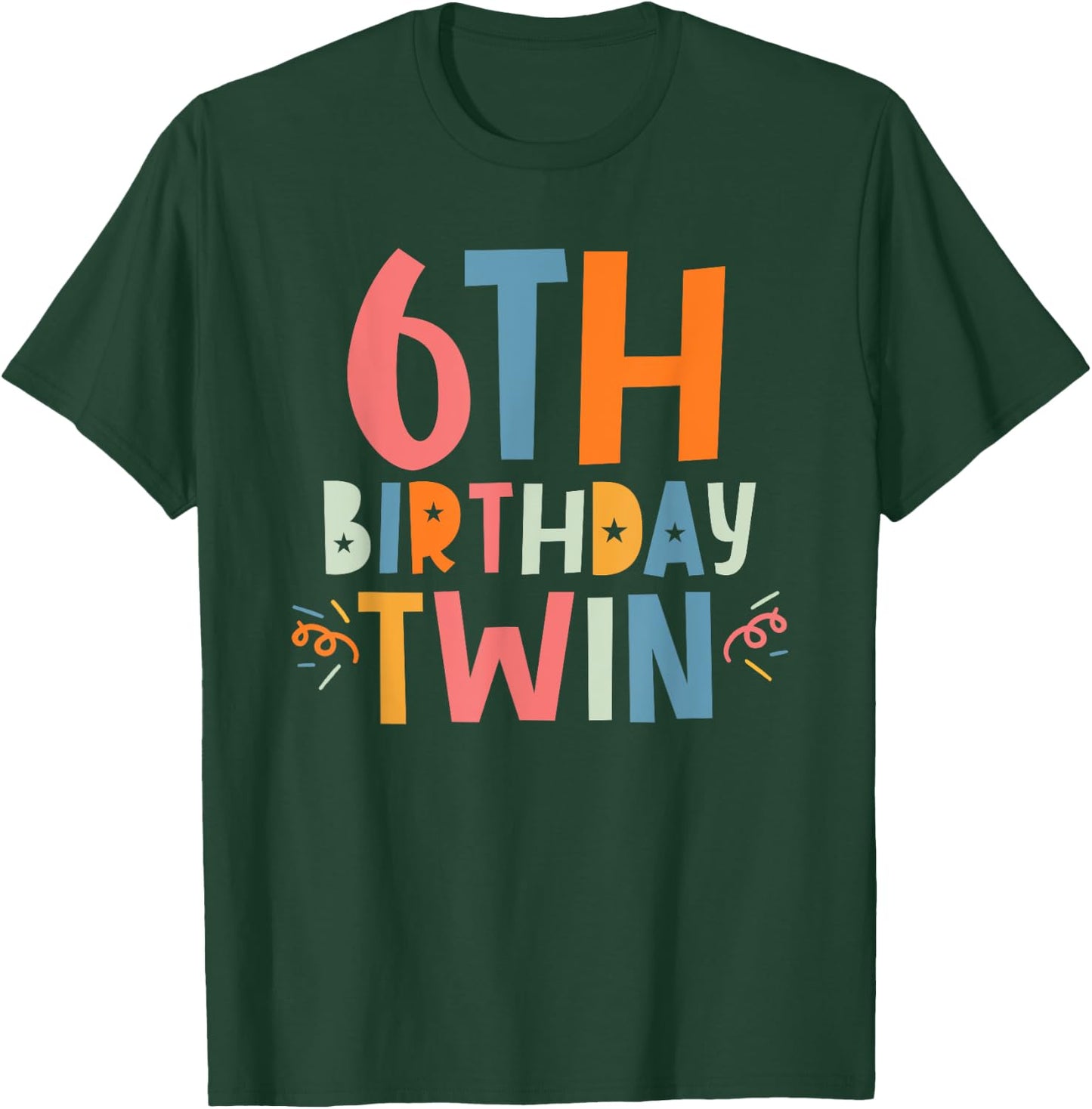 Twin 6th Birthday Boy Girl 6 Year Old Birthday Twins Party T-Shirt - T-Shirt | Forest