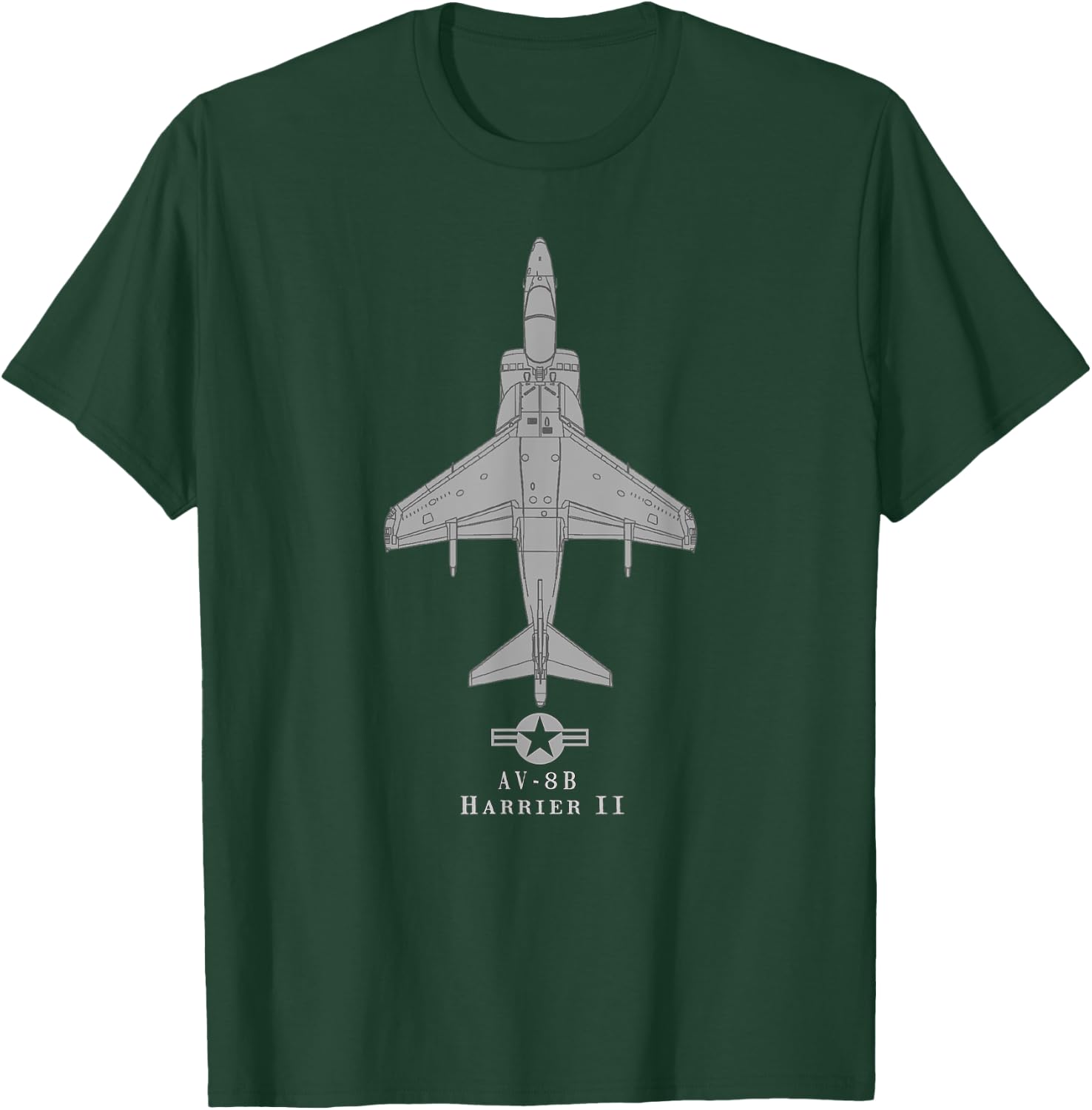 AV8B Harrier Jumpjet Airplane Tech Print T-Shirt - T-Shirt | Forest