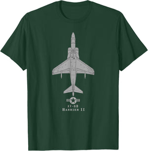 AV8B Harrier Jumpjet Airplane Tech Print T-Shirt - T-Shirt | Forest