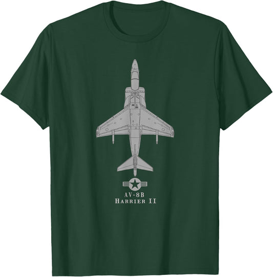 AV8B Harrier Jumpjet Airplane Tech Print T-Shirt - T-Shirt | Forest