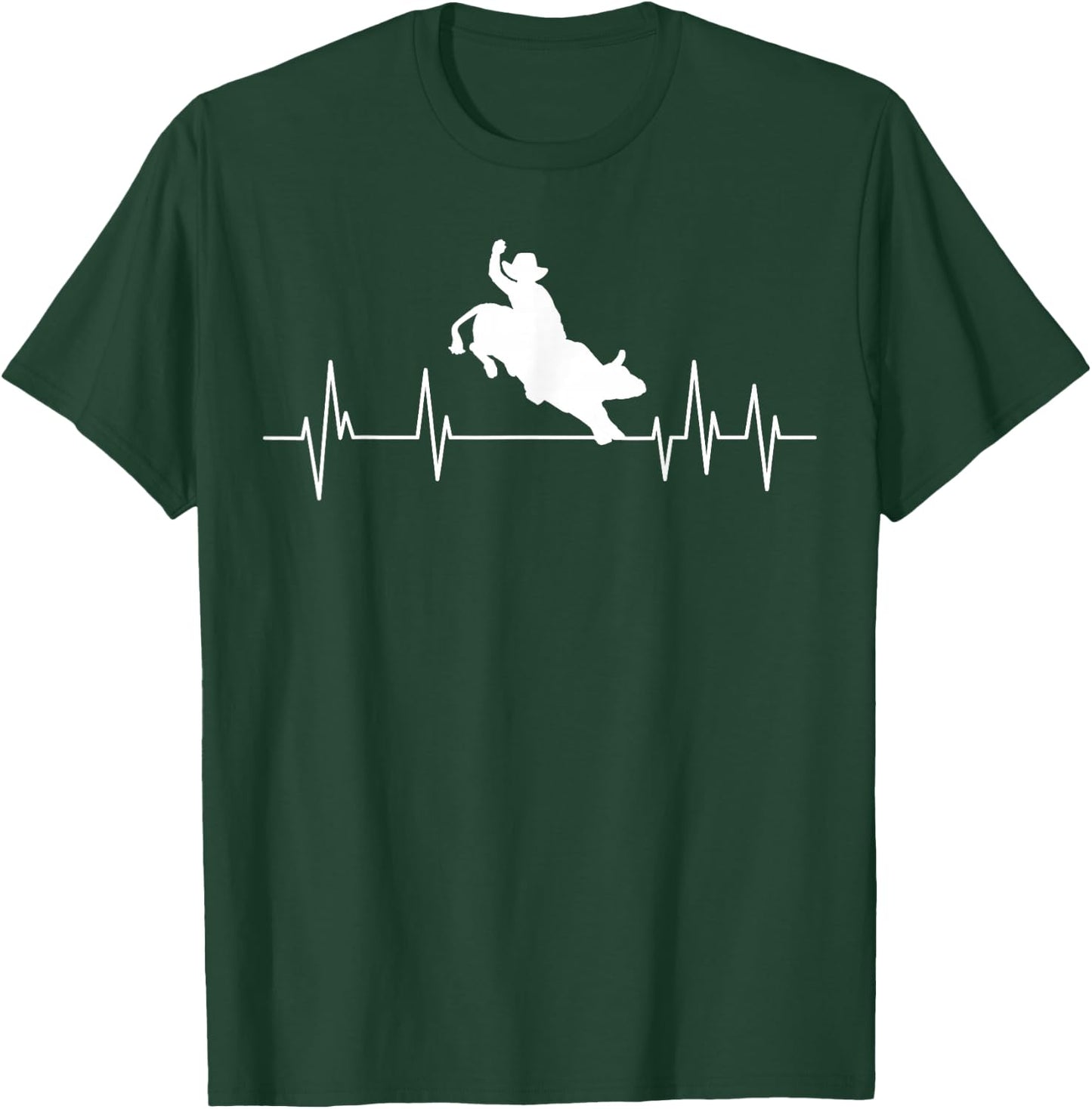 Bull Riding Heartbeat Cowboy Bull Rider Rodeo Sport T-Shirt - T-Shirt | Forest
