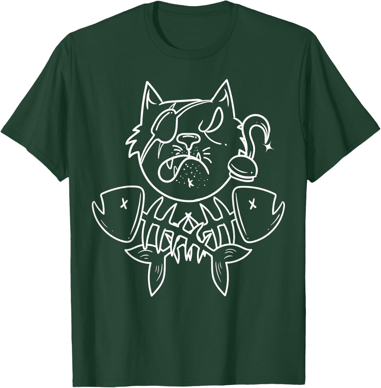 Funny Pirate Fish Cat Crossbone Halloween Jolly Roger T-Shirt - T-Shirt | Forest