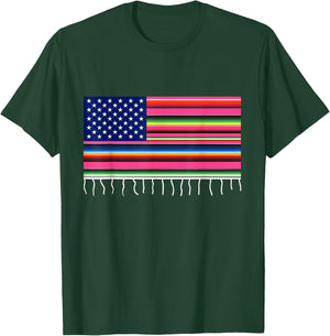 Mexican American Flag USA Serape Cinco De Mayo Party Kids Men T-Shirt - T-Shirt | Forest
