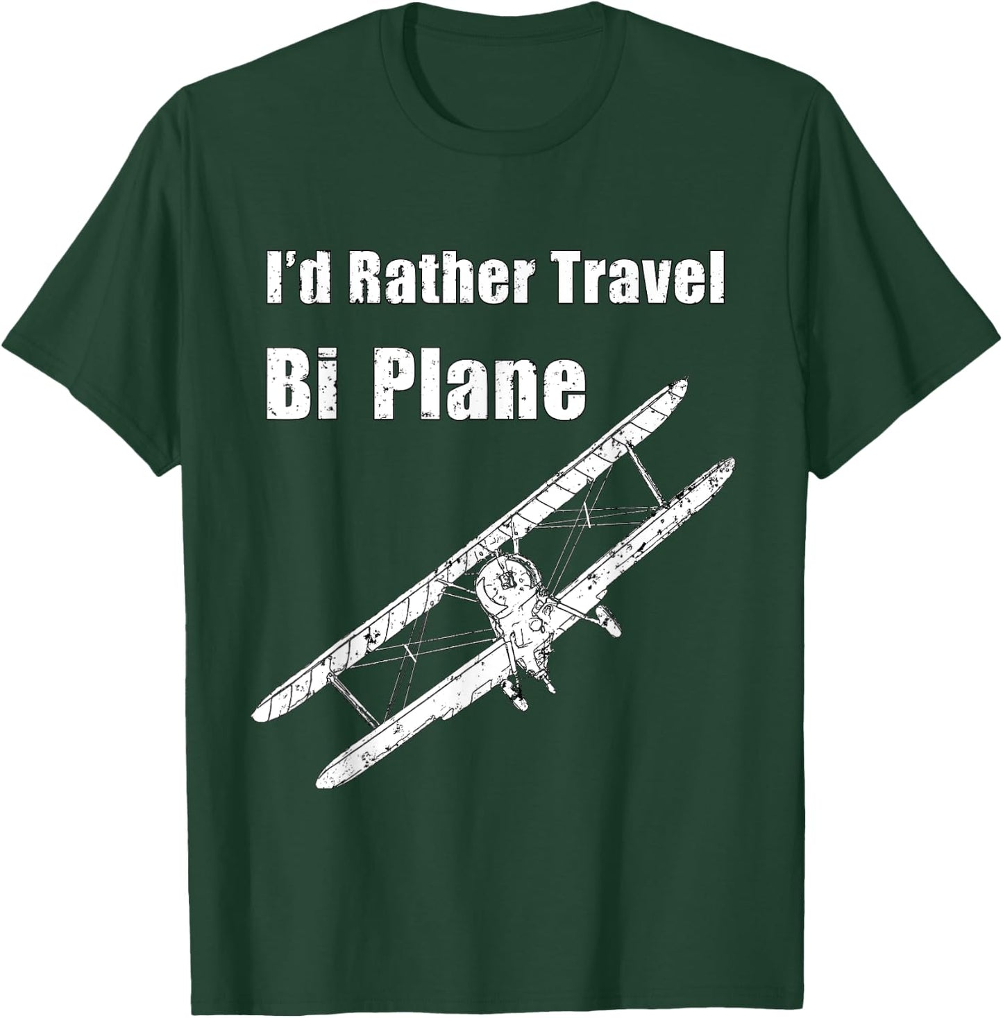 I'd Rather Travel BiPlane, Funny Pilot Vintage Airplane T-Shirt - T-Shirt | Forest