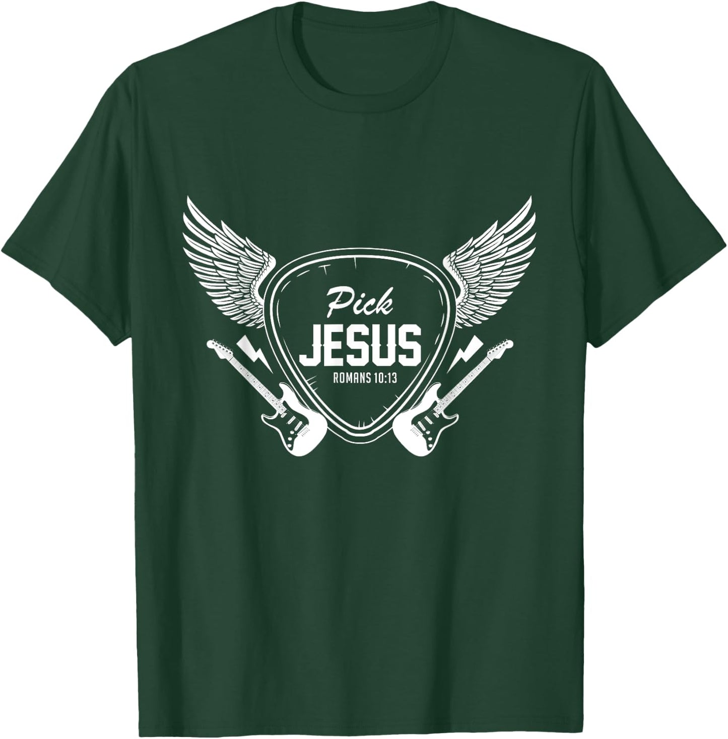 Pick Jesus Christian Church Band Guitarist Guitar T-Shirt - T-Shirt | Forest