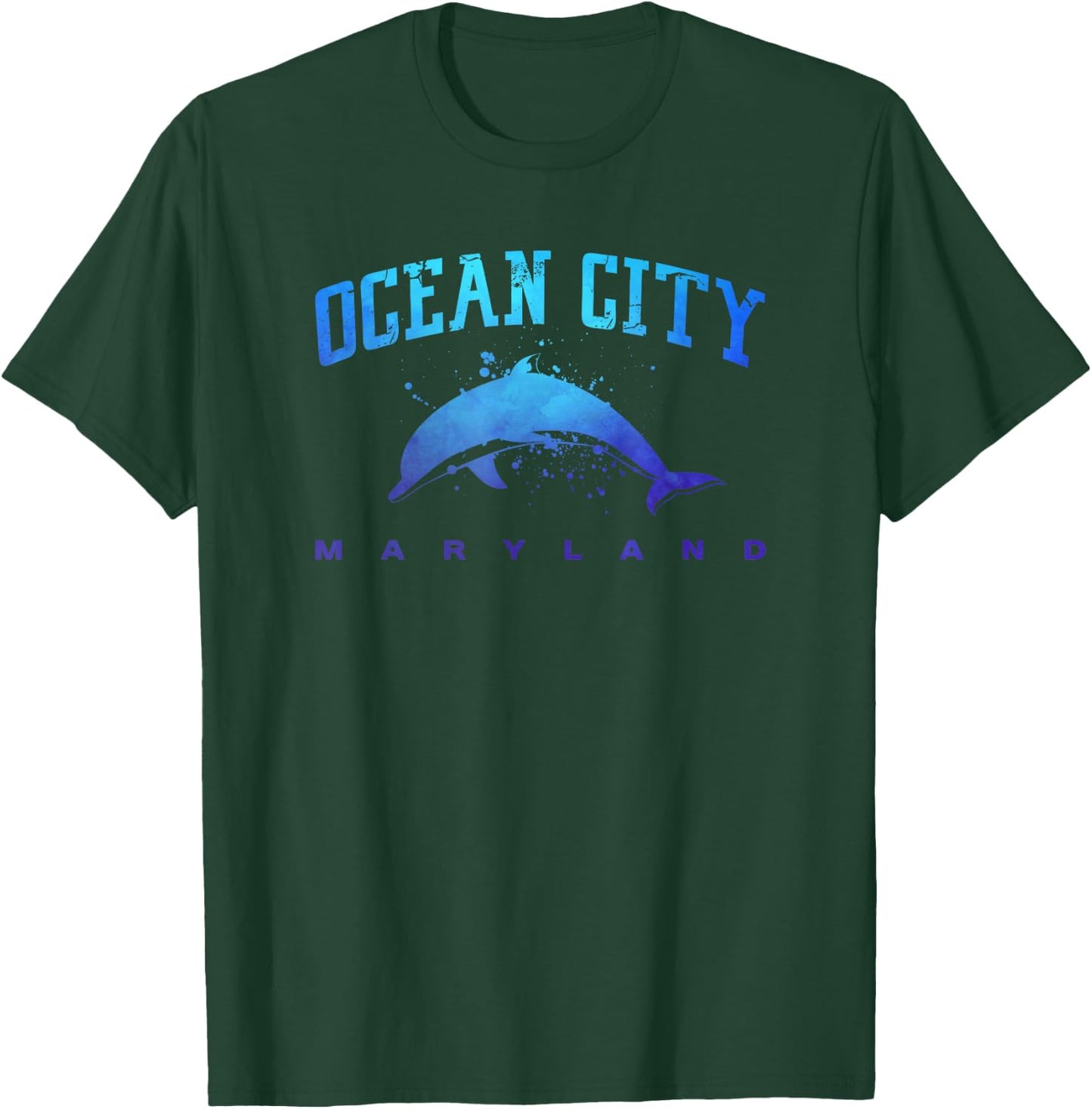 Ocean City Maryland Beach Lover Vacation Dolphin Art Graphic T-Shirt - T-Shirt | Forest