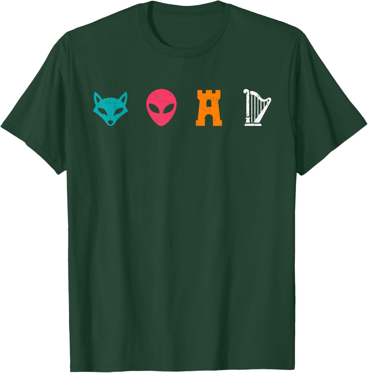 Retro Vintage Fox Alien Castle Harp T-Shirt - T-Shirt | Forest
