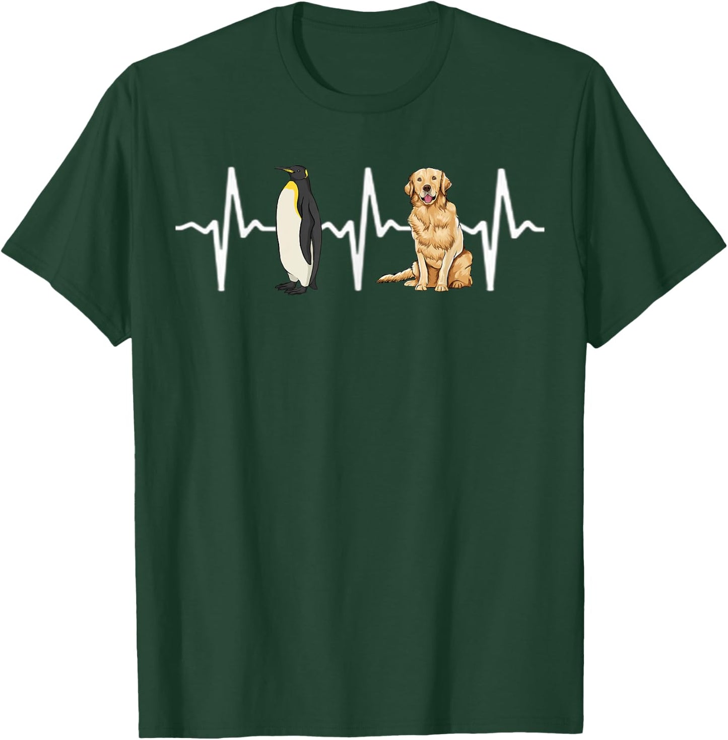 Emperor Penguin Golden Retriever Heartbeat Dog Lover Women Kids T-Shirt - T-Shirt | Forest