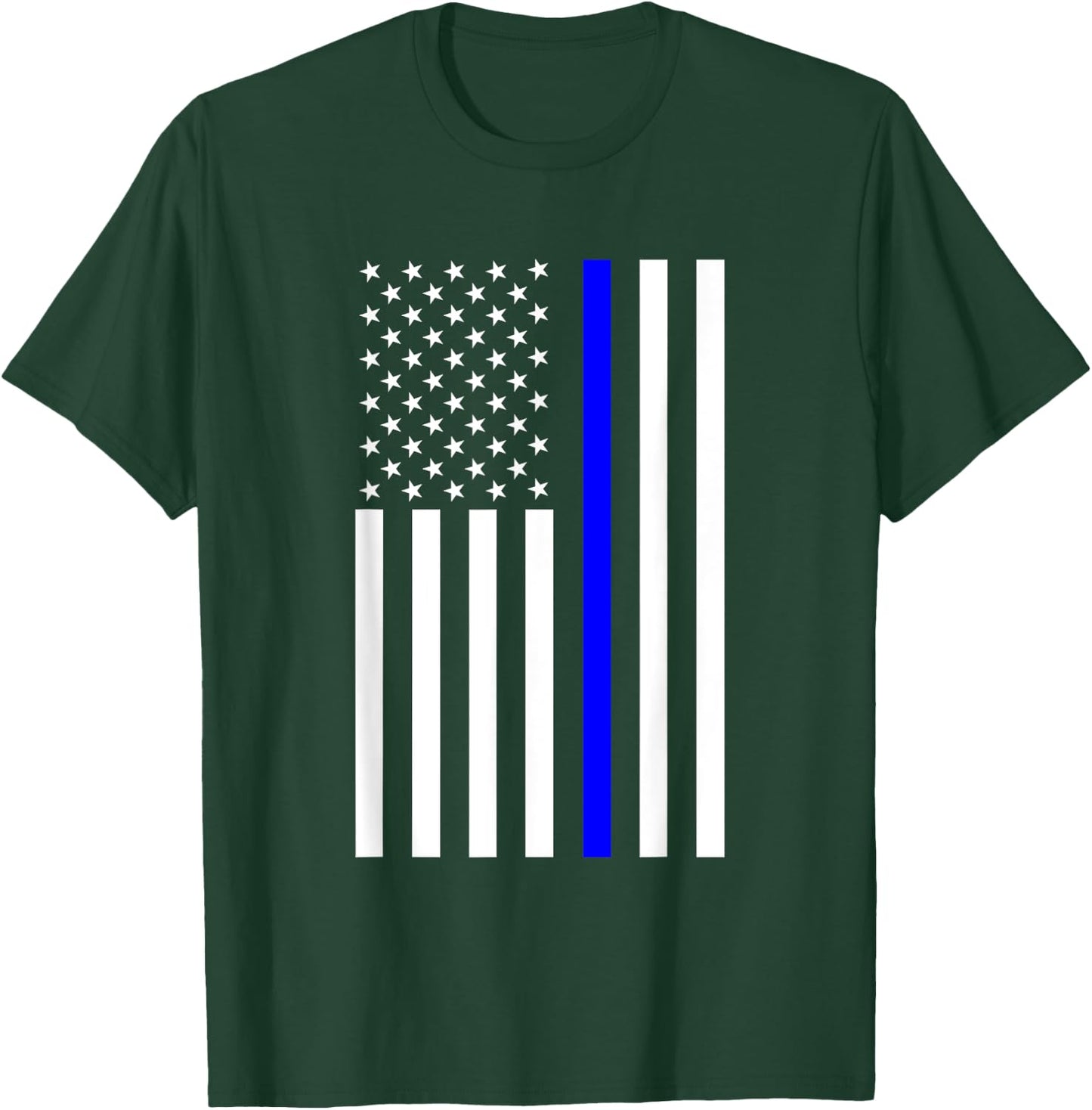 Black and White American Flag Blue Stripe Police T-Shirt - T-Shirt | Forest