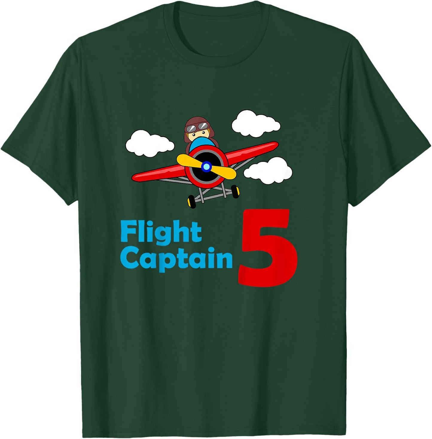 Kids Airplane Birthday 5 year old | Flight Captain Fifth T-Shirt - T-Shirt | Forest