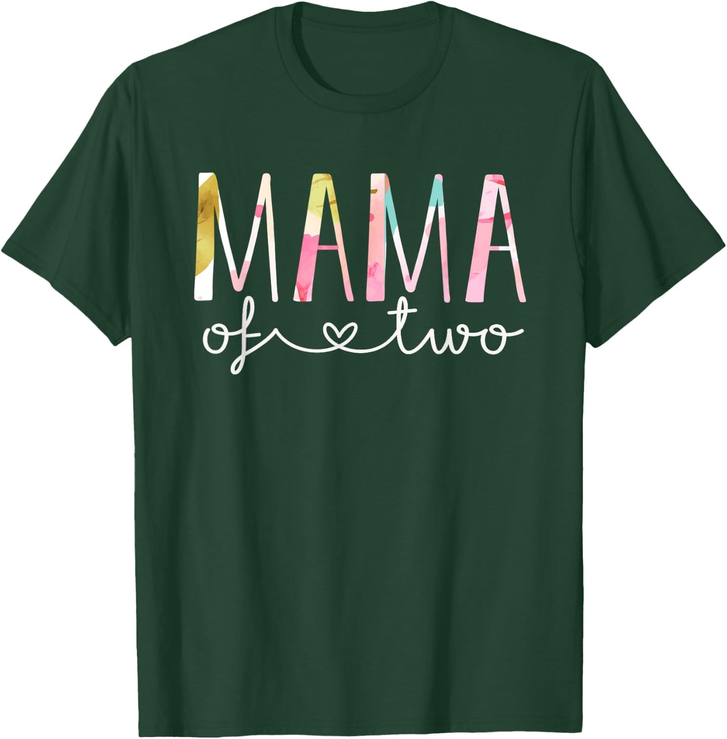 Mama of Two Cute Floral Design Twin Mom Mother Of 2 T-Shirt - T-Shirt | Forest