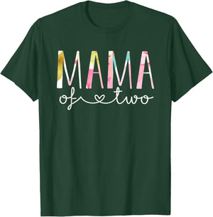 Mama of Two Cute Floral Design Twin Mom Mother Of 2 T-Shirt - T-Shirt | Forest