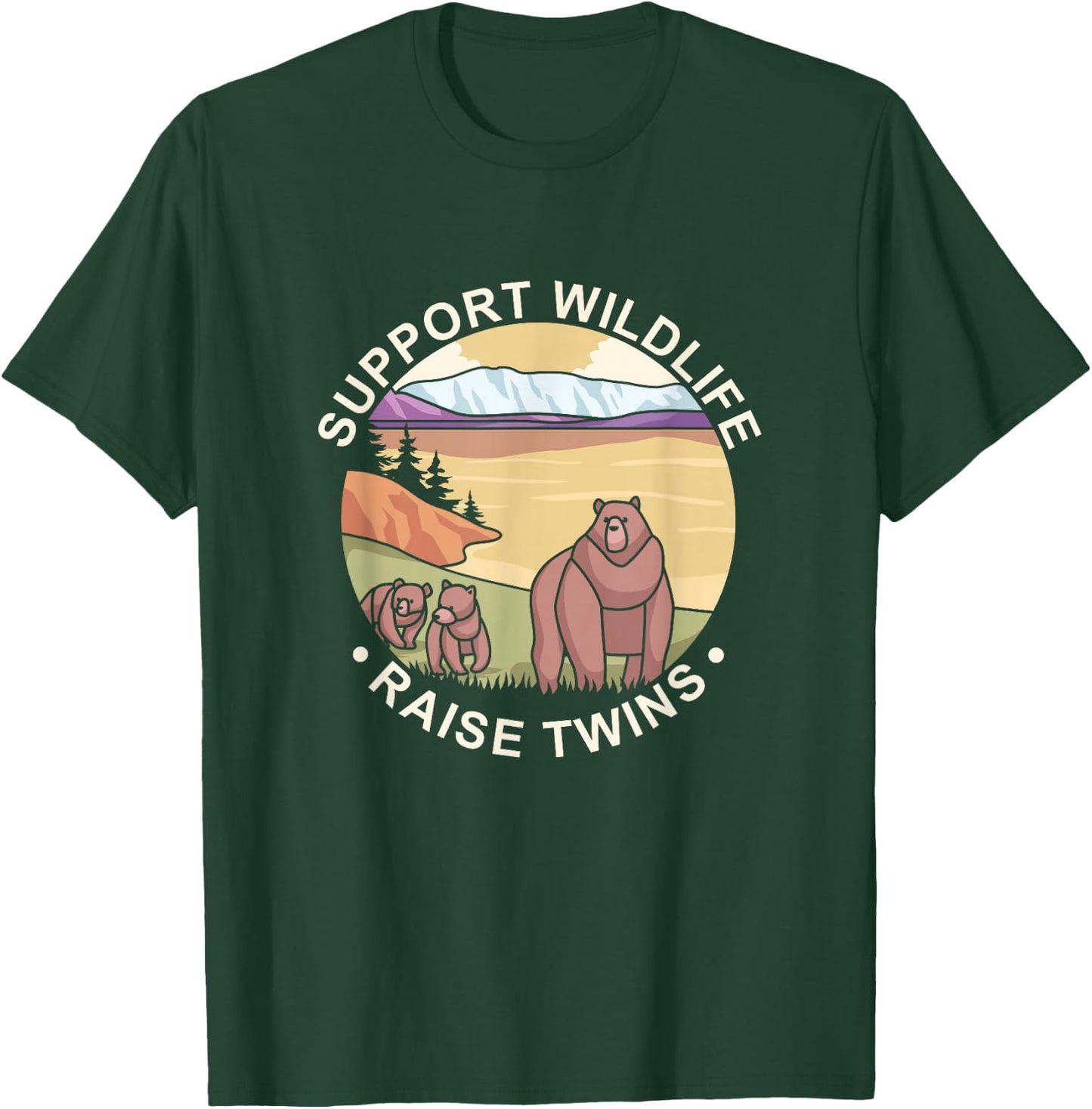 Support Wildlife Raise Twins Future Mom Dad Bears Camping T-Shirt - T-Shirt | Forest