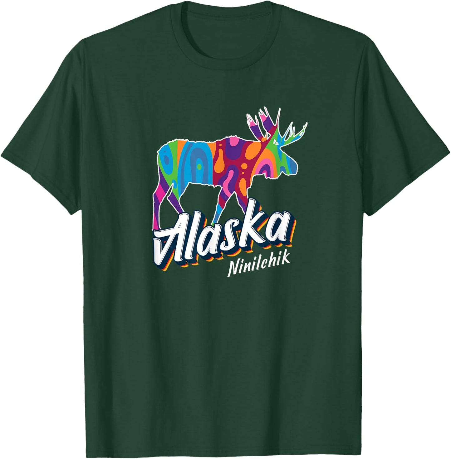 Ninilchik Alaska USA Colorful Moose Art Vacation Souvenir T-Shirt - T-Shirt | Forest