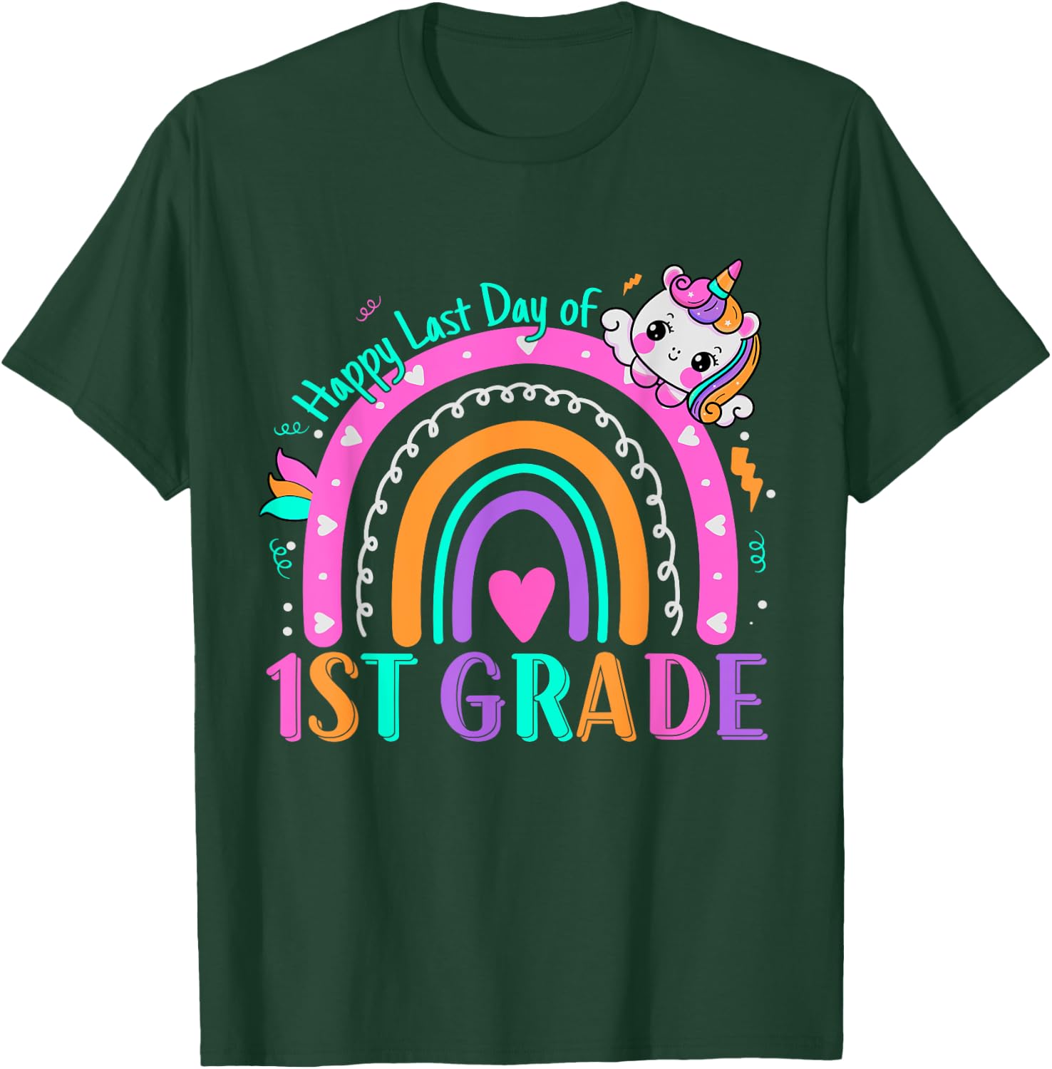 1st Grade Happy Last Day Of School Teacher Students Unicorn T-Shirt - T-Shirt | Forest