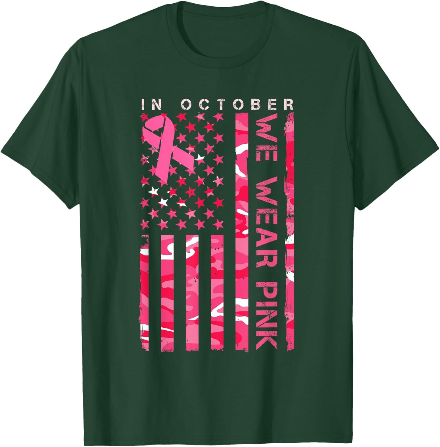 In October We Wear Pink Camo Breast Cancer Awareness Month T-Shirt - T-Shirt | Forest