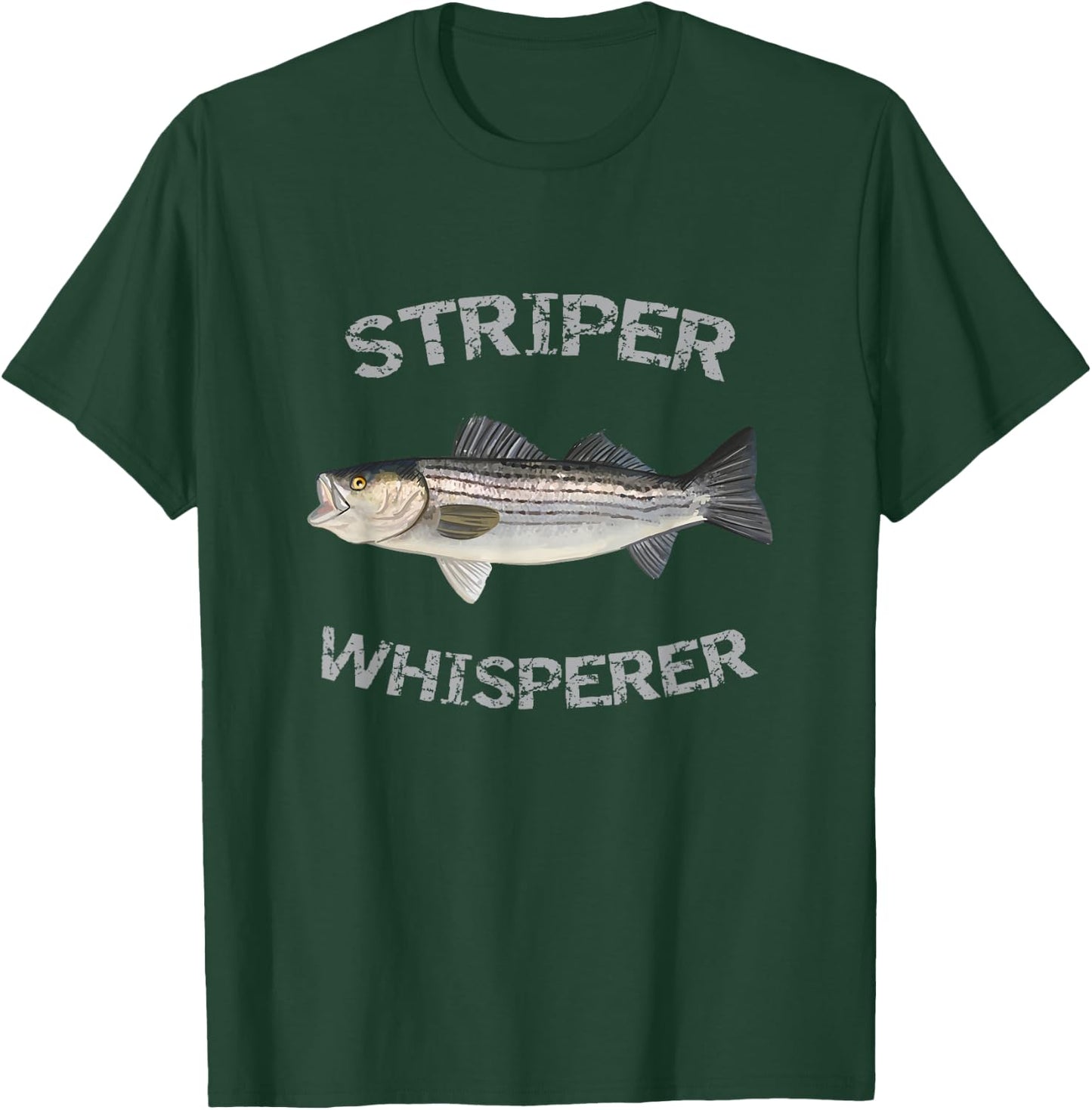 Reel Striper Fishing Shirts Striper Whisperer Striped Bass Black -Adults Classic Fit Short Sleeve Cotton, Polyester Fishing Small T-Shirt - T-Shirt | Forest