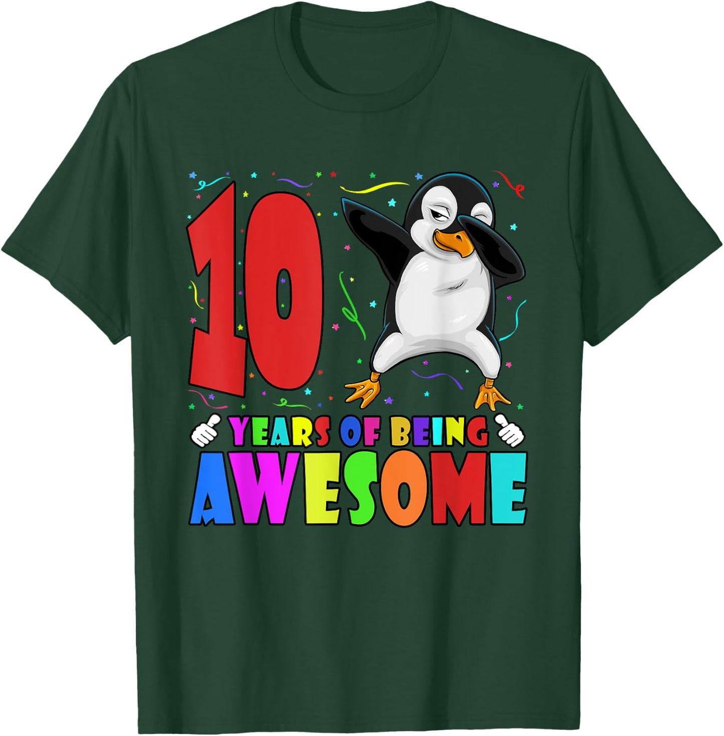 10th Birthday Party Dabbing Penguin 10 Years Old Girls Boys T-Shirt - T-Shirt | Forest