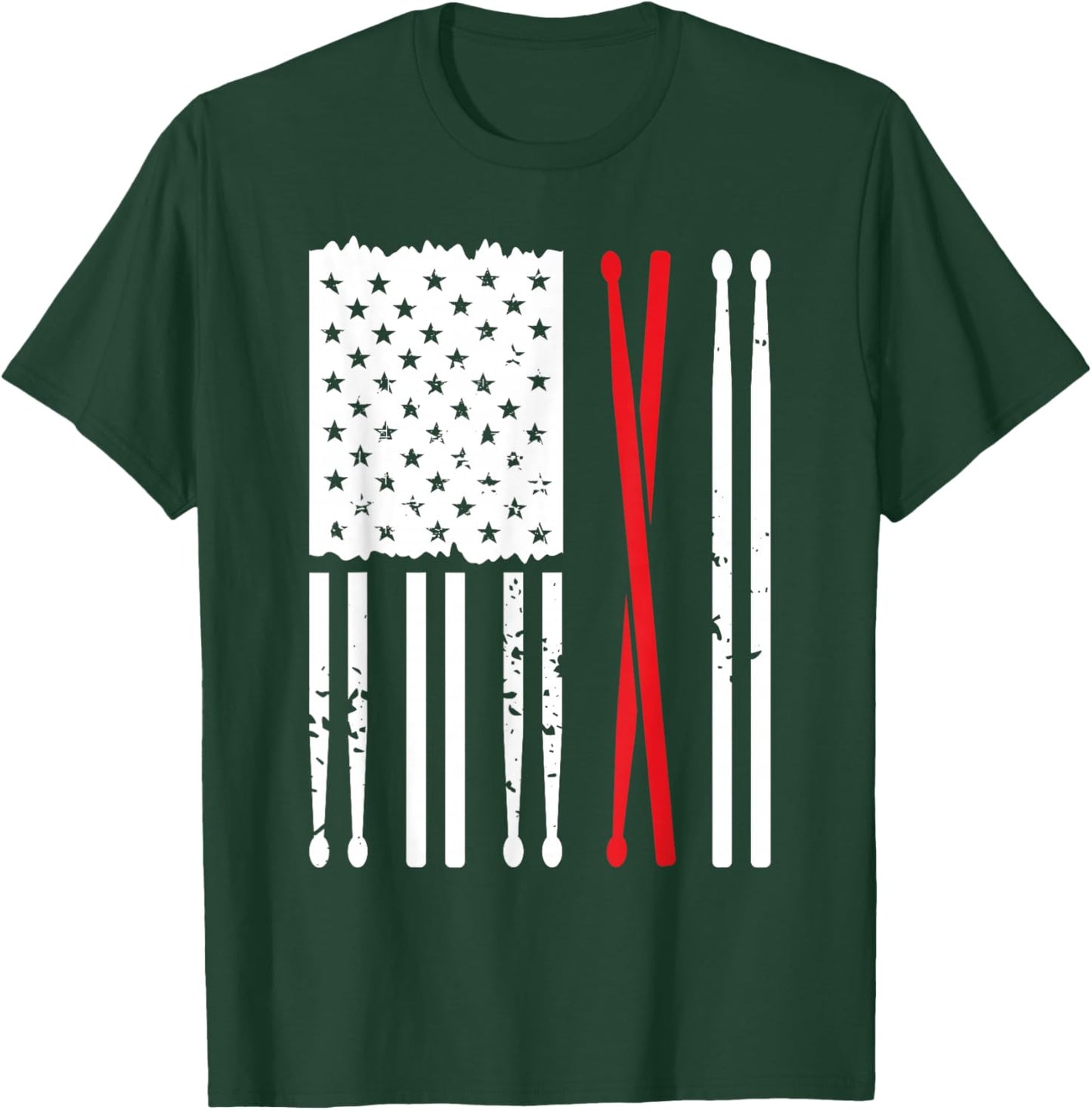 Vintage Drum Sticks American Flag Funny Drummer Gift T-Shirt - T-Shirt | Forest