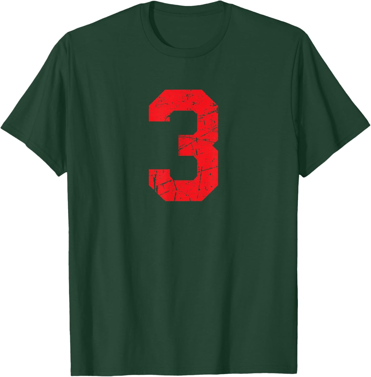 Number #3 Sport Red Distressed Number T-Shirt - T-Shirt | Forest