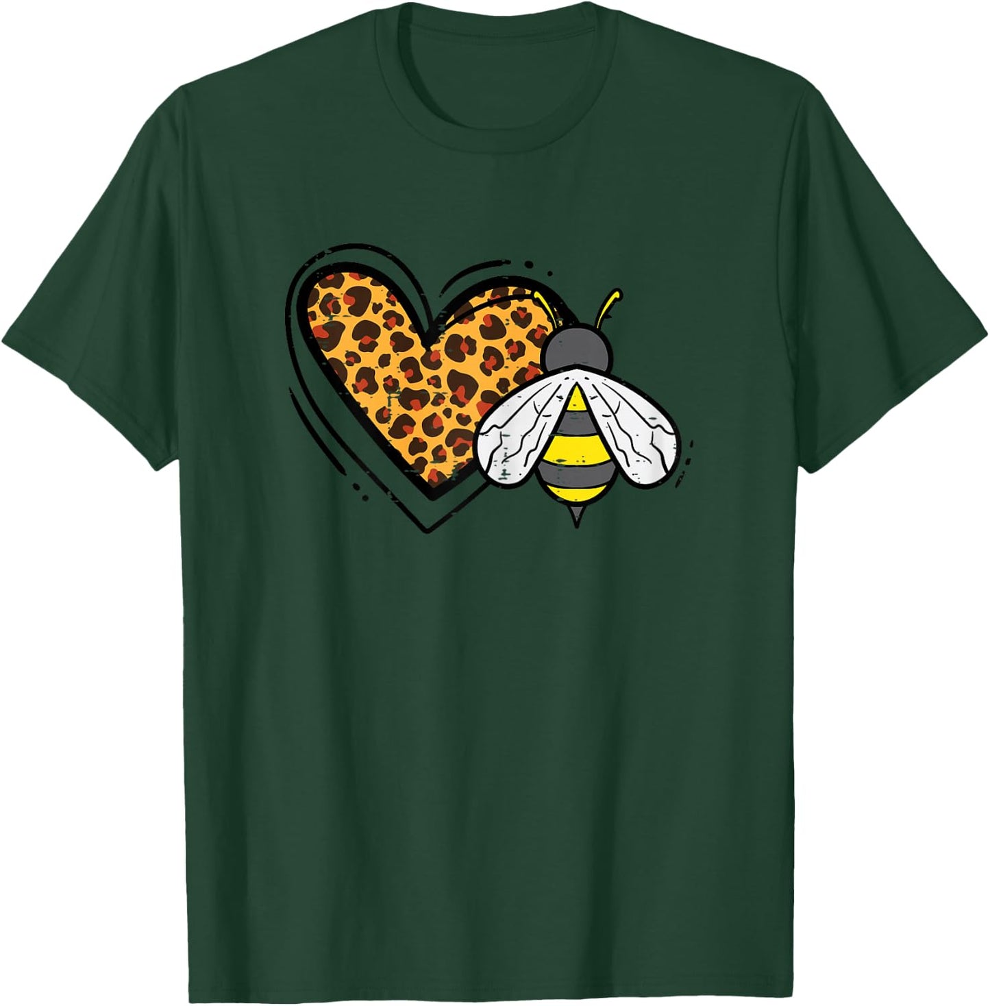 Leopard Print Heart Bee Cute Love Bumblebee Men Women Kids T-Shirt - T-Shirt | Forest