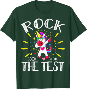 Test Day Rock The Test Teacher Testing Day Unicorn Teacher T-Shirt - T-Shirt | Forest