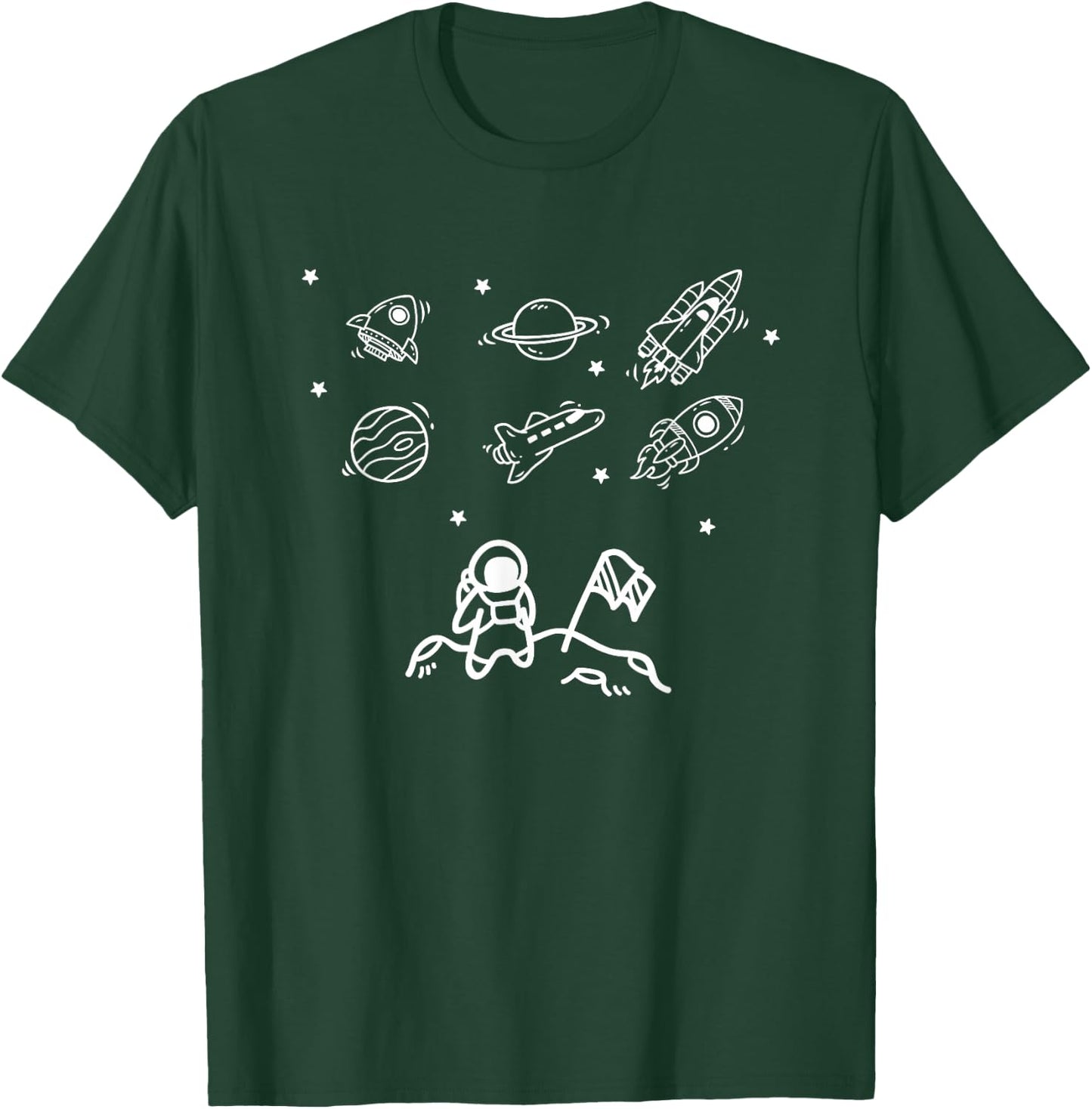 Rocketship Space Explorer Astronaut Moon Landing Aviation T-Shirt - T-Shirt | Forest