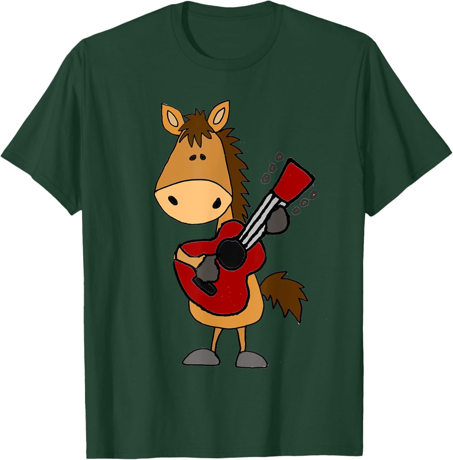 Smileteesall Funny Horse Playing Guitar Cartoon T-Shirt - T-Shirt | Forest