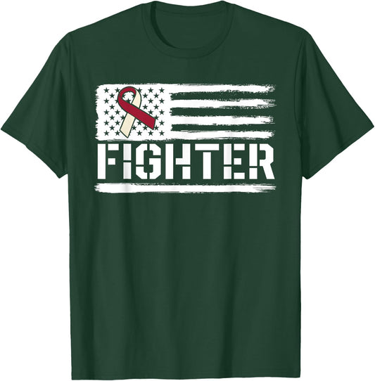 Oral Cancer Awareness Throat Head Neck Fighter American Flag T-Shirt - T-Shirt | Forest