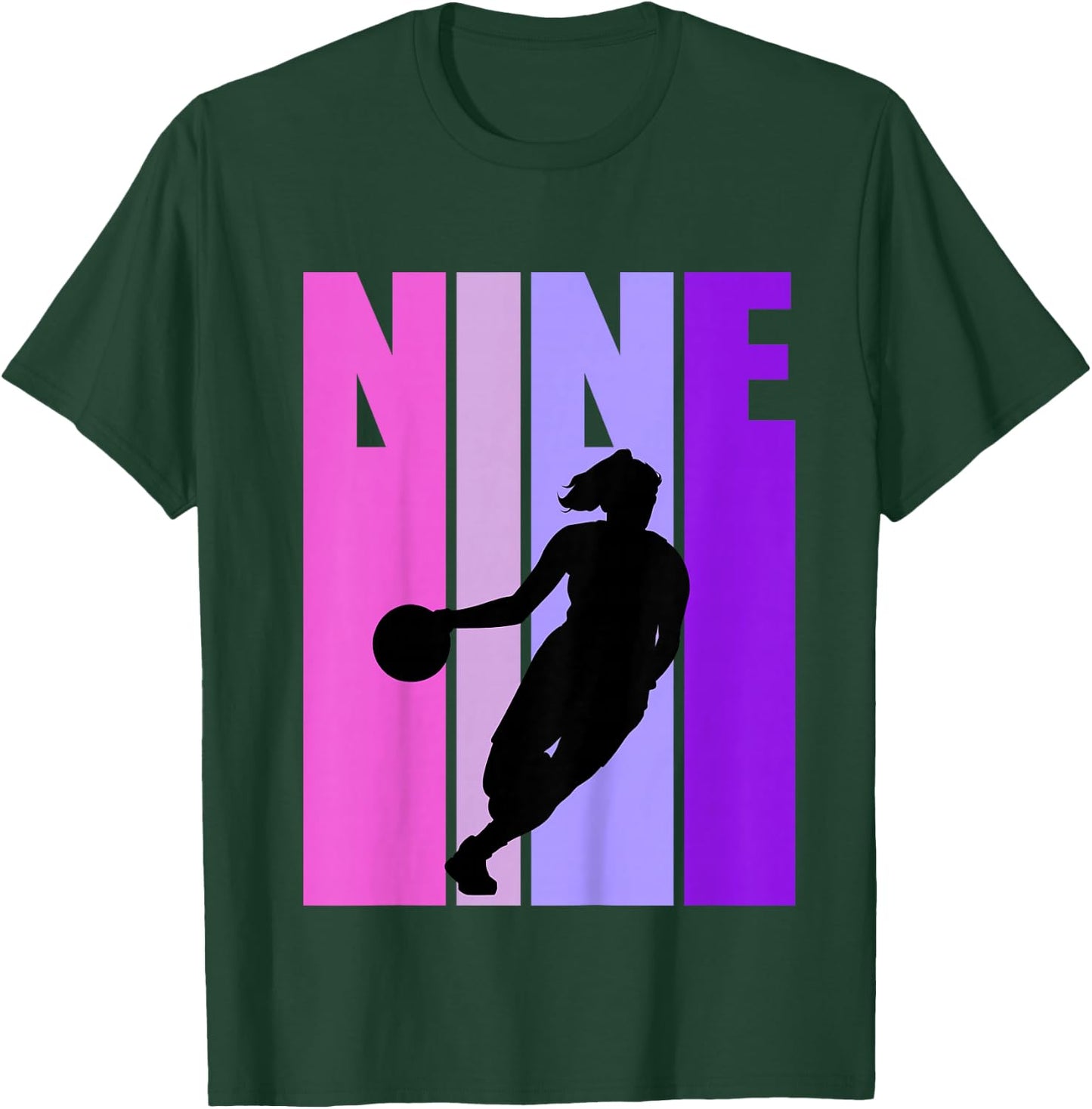 Kids Basketball 9th Birthday Kids Girls Retro 9 Nine Ninth T-Shirt - T-Shirt | Forest