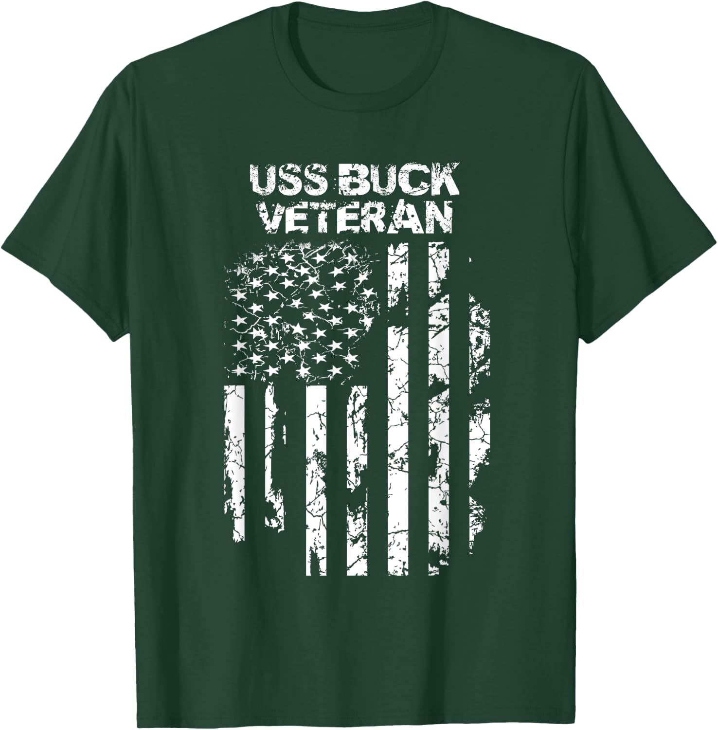 USS Buck Military Veteran Distressed USA Flag T-Shirt - T-Shirt | Forest