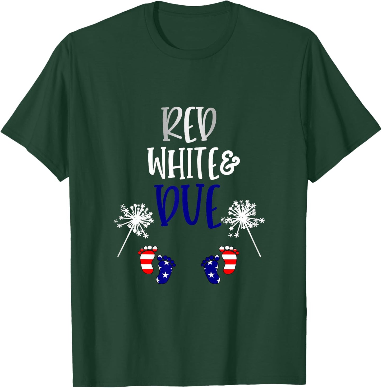 Red White and Due 4th of July Pregnancy Pregnant with Twins T-Shirt - T-Shirt | Forest