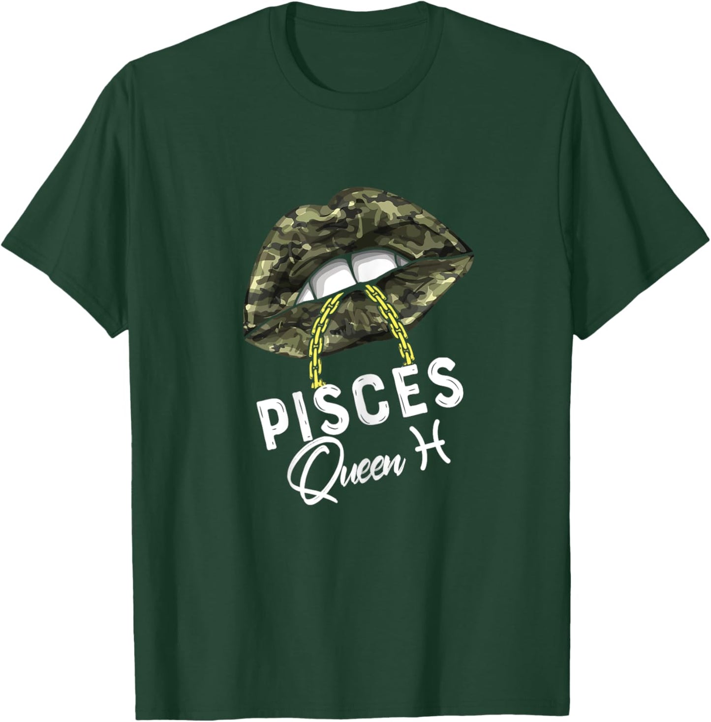 Army Pisces Queen Lips Camouflage Military Green T-Shirt - T-Shirt | Forest