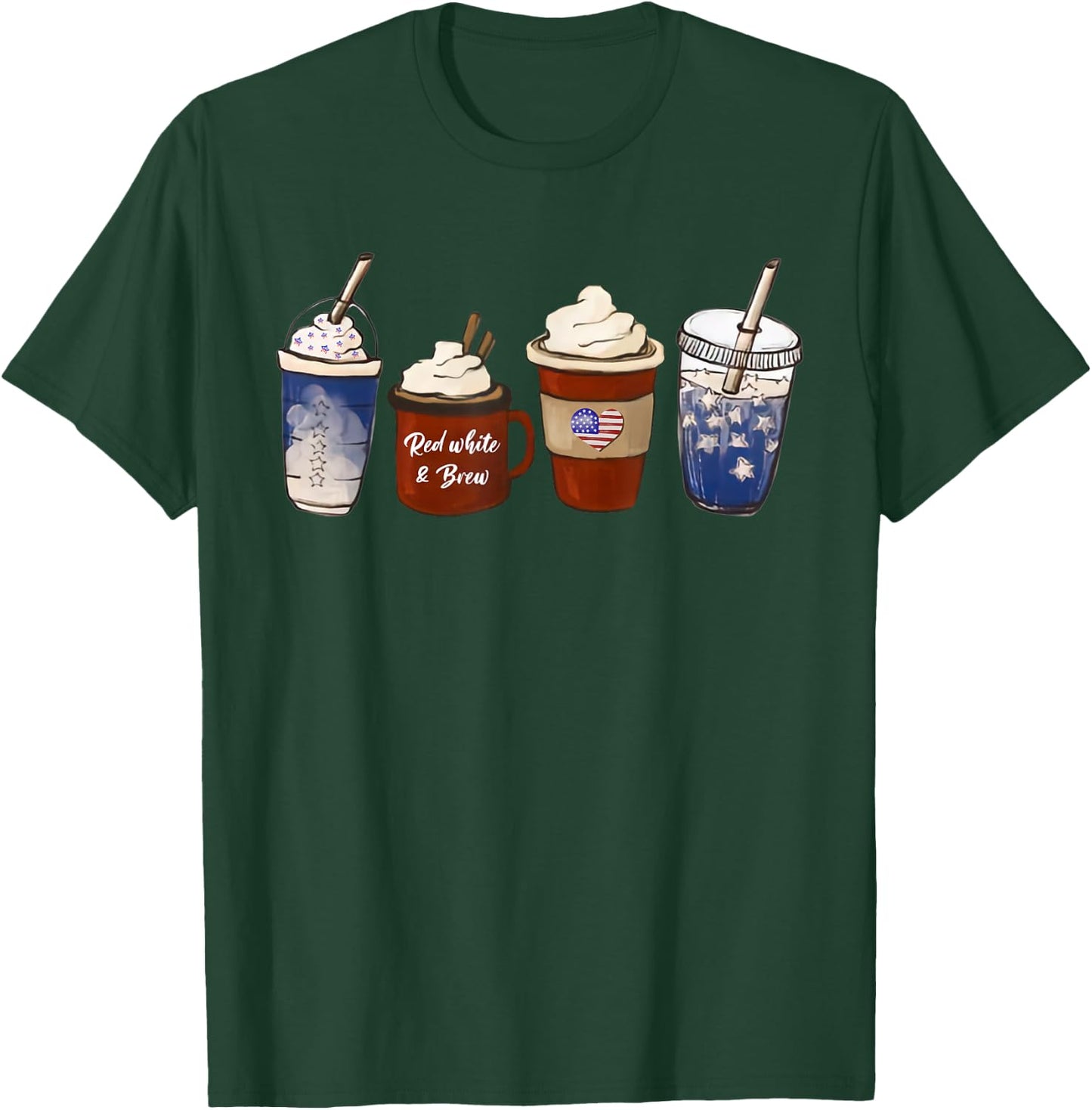 America Coffee 4th of July Red White Brew Latte Patriotic T-Shirt - T-Shirt | Forest