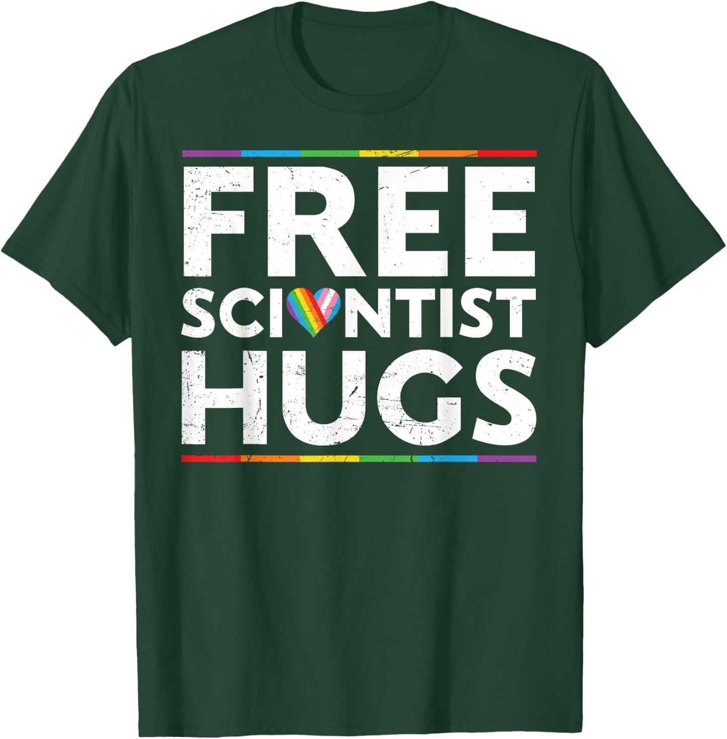 Free Scientist Hugs Support LGBT Proud Parades Rainbow Flag T-Shirt - T-Shirt | Forest