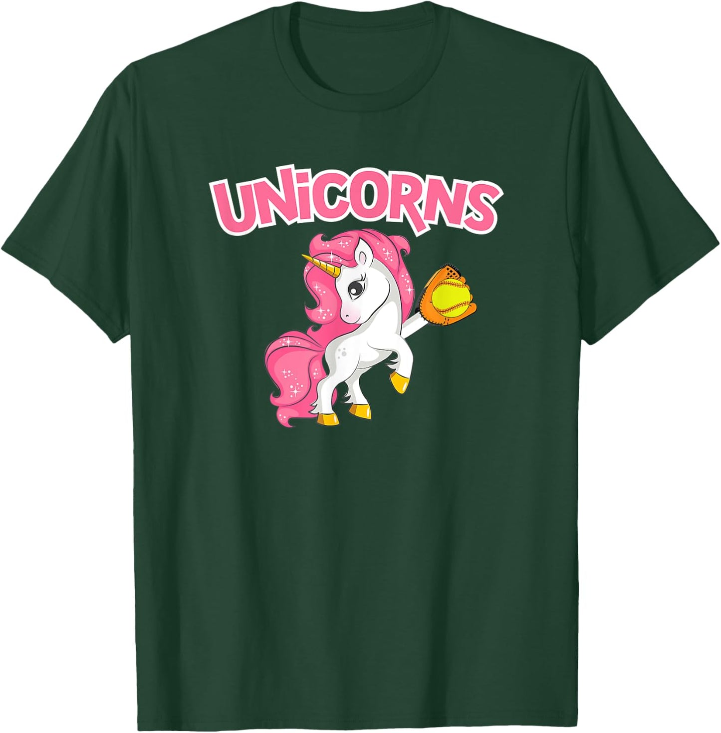 Pink Sparkle Unicorns Softball T-Shirt - T-Shirt | Forest