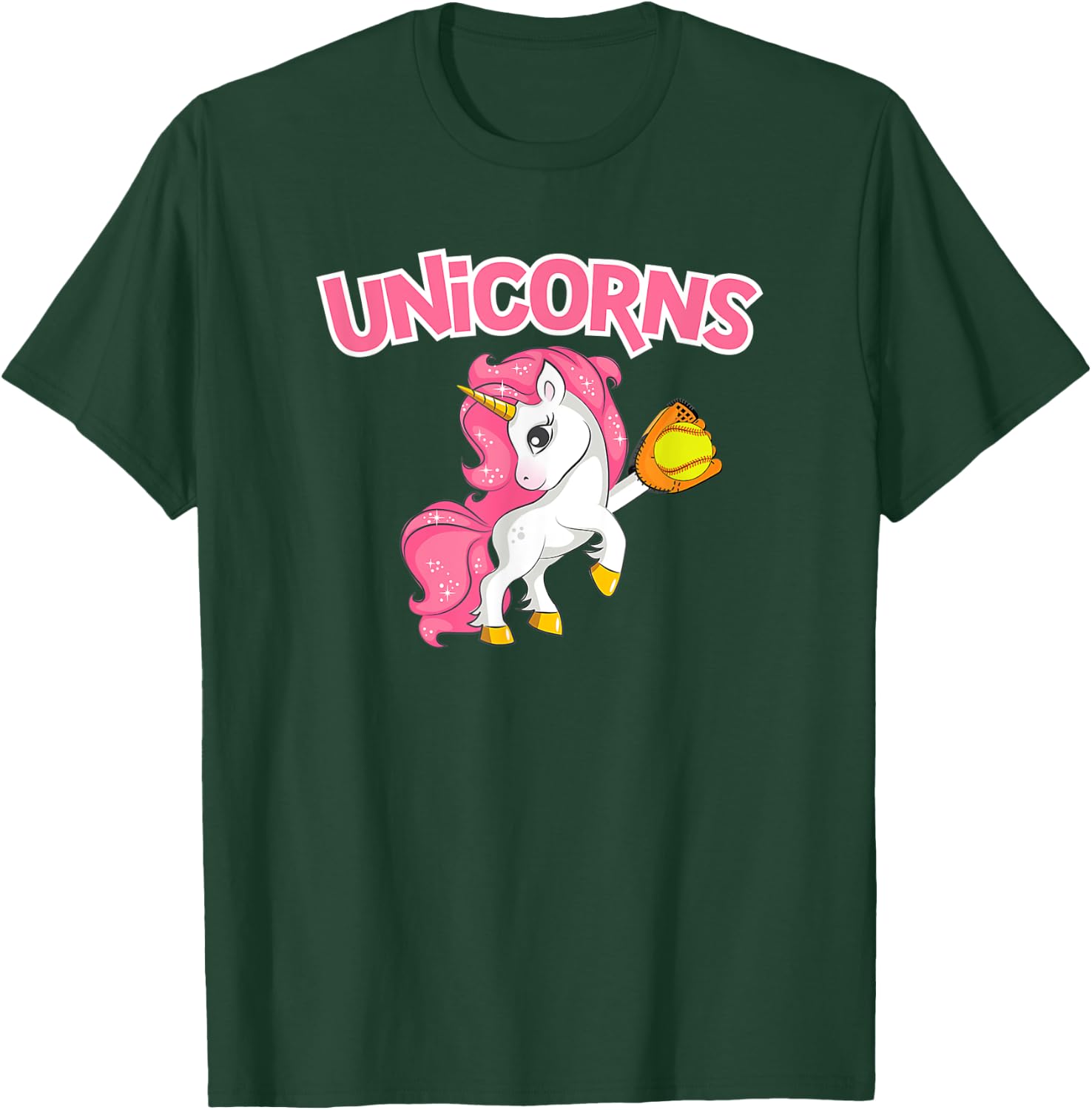 Pink Sparkle Unicorns Softball T-Shirt - T-Shirt | Forest