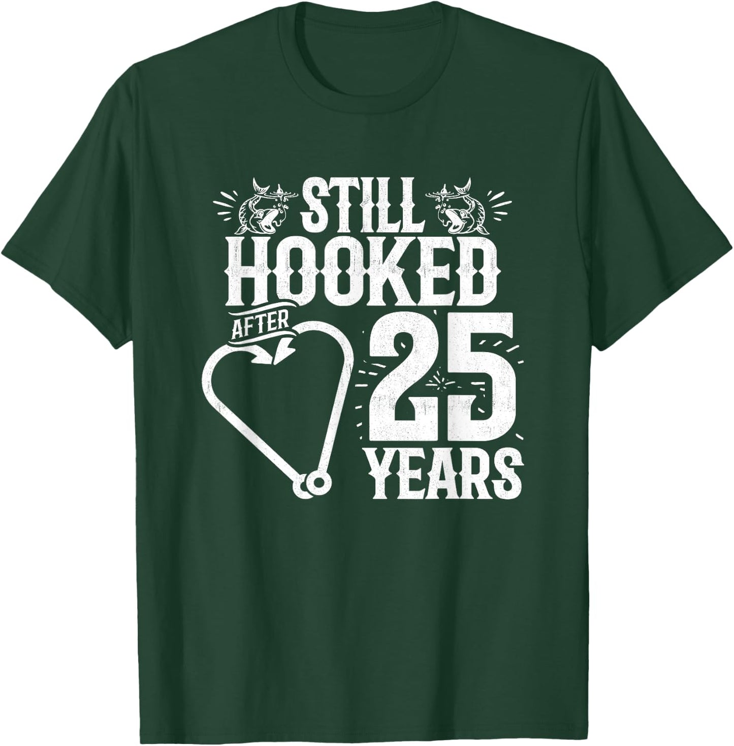 Married 25 Years - Fishing Couple - 25th Wedding Anniversary T-Shirt - T-Shirt | Forest
