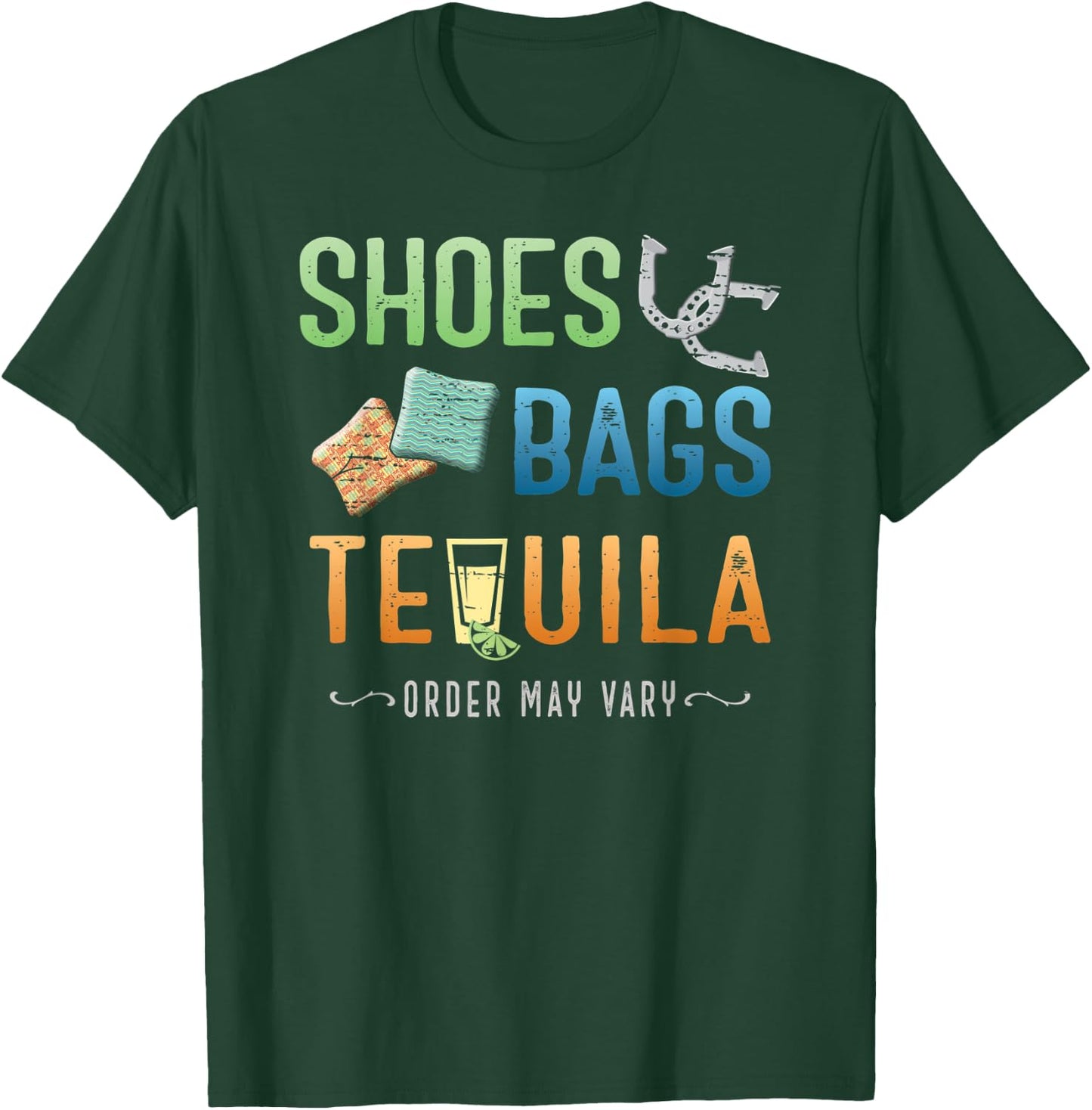 Playing Horseshoes, Tossing Cornhole Bags & Tequila T-Shirt - T-Shirt | Forest