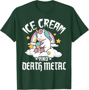 Unicorn Retro Rainbow Heavy Metal Ice Cream And Death Metal Men Women Girls Kids T-Shirt - T-Shirt | Forest