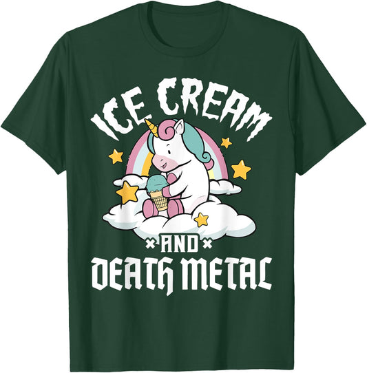 Unicorn Retro Rainbow Heavy Metal Ice Cream And Death Metal Men Women Girls Kids T-Shirt - T-Shirt | Forest