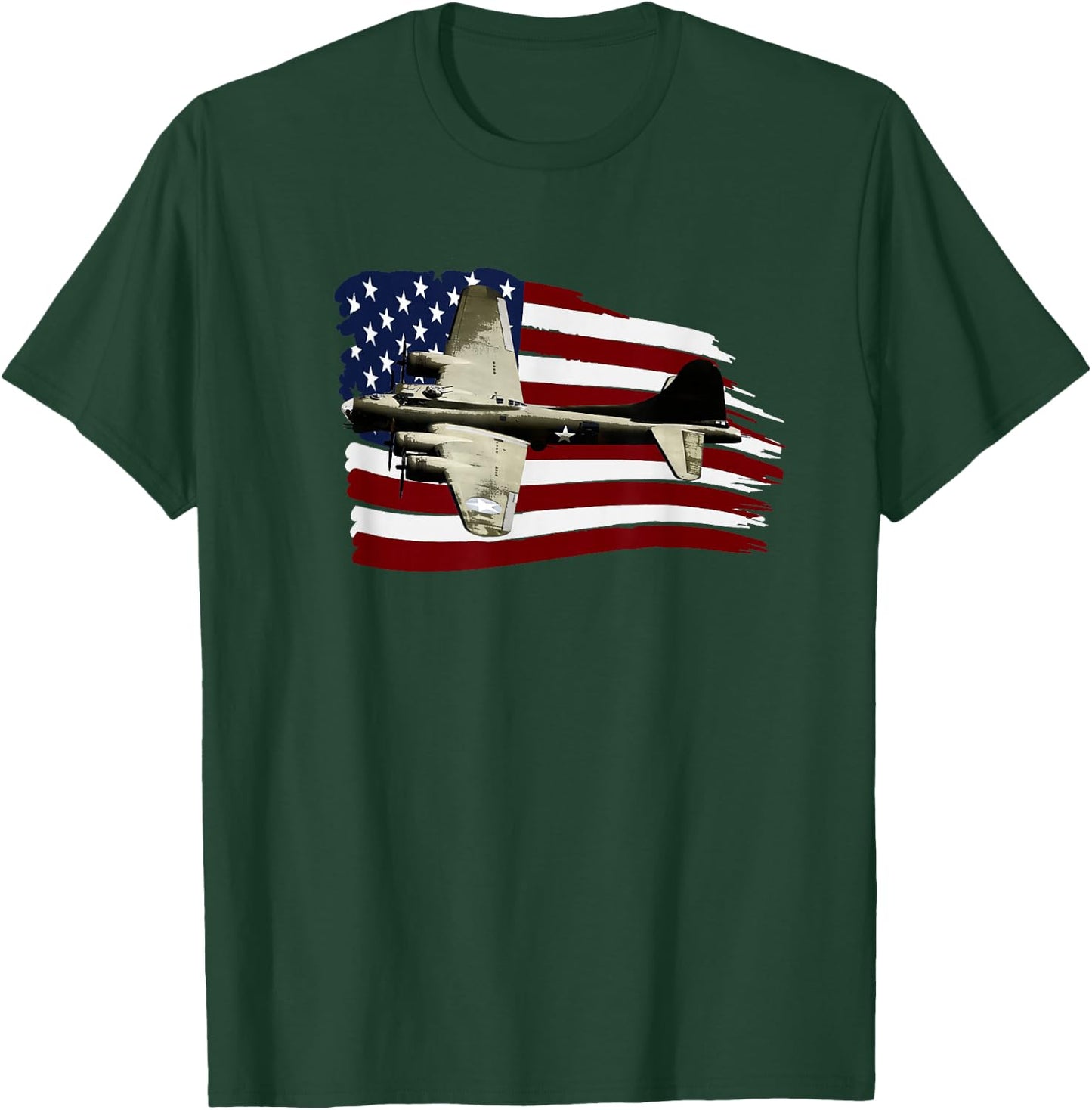 B-17 Flying Fortress WW2 Bomber Us Flag Pilot T-Shirt - T-Shirt | Forest