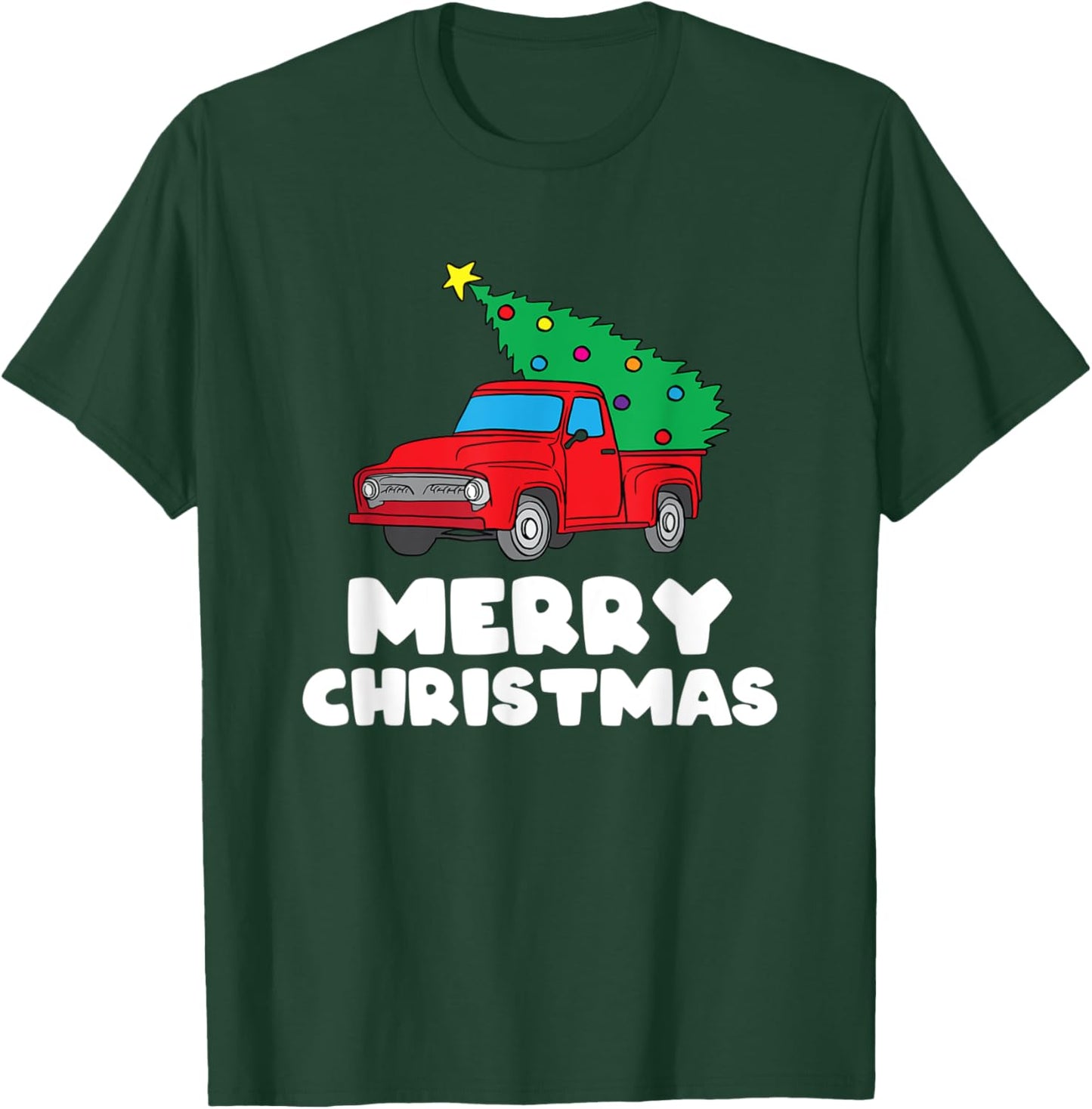 Vintage Wagon Christmas Red Truck Tree on Car Xmas Vacation T-Shirt - T-Shirt | Forest