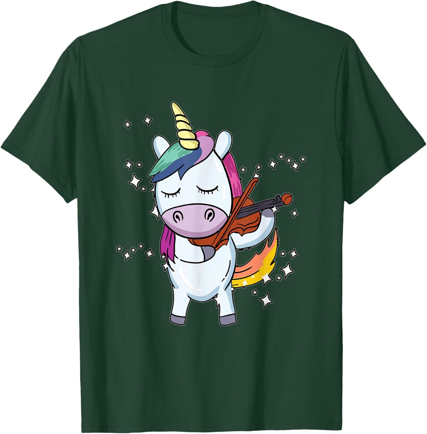 Funny Violin Unicorn With Fiddlestick Playing Instrument T-Shirt - T-Shirt | Forest